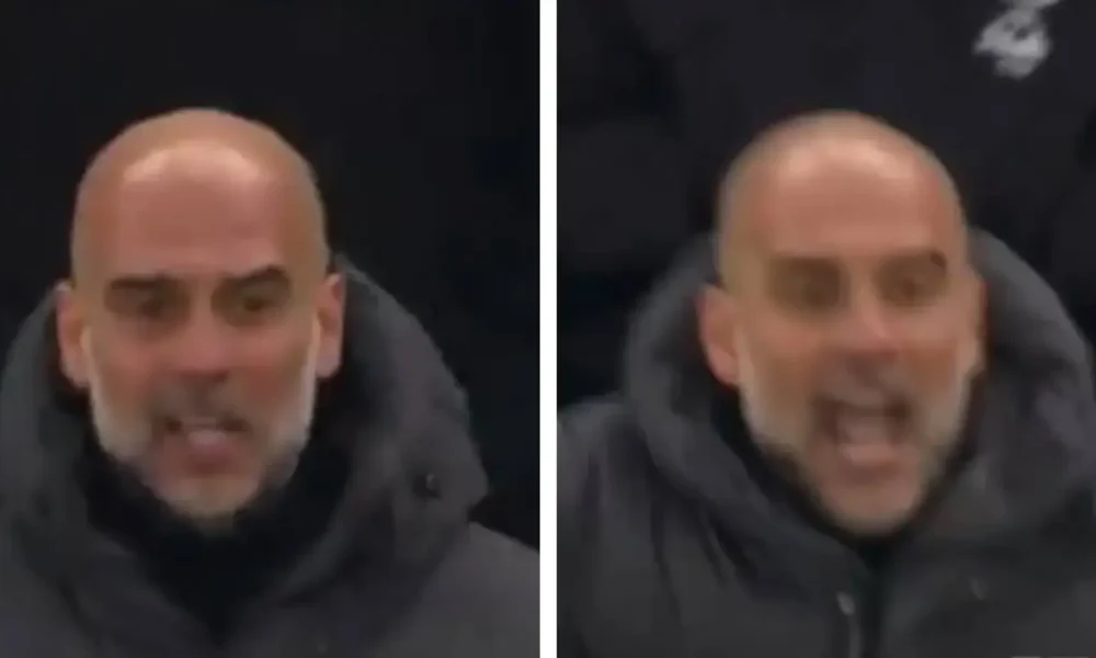 Furious Pep Guardiola shown yellow card after explosive touchline reaction to Jeremy Doku tackle