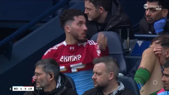 Rayan Cherki ordered to remove Liverpool shirt on Man City’s bench during FA Cup tie